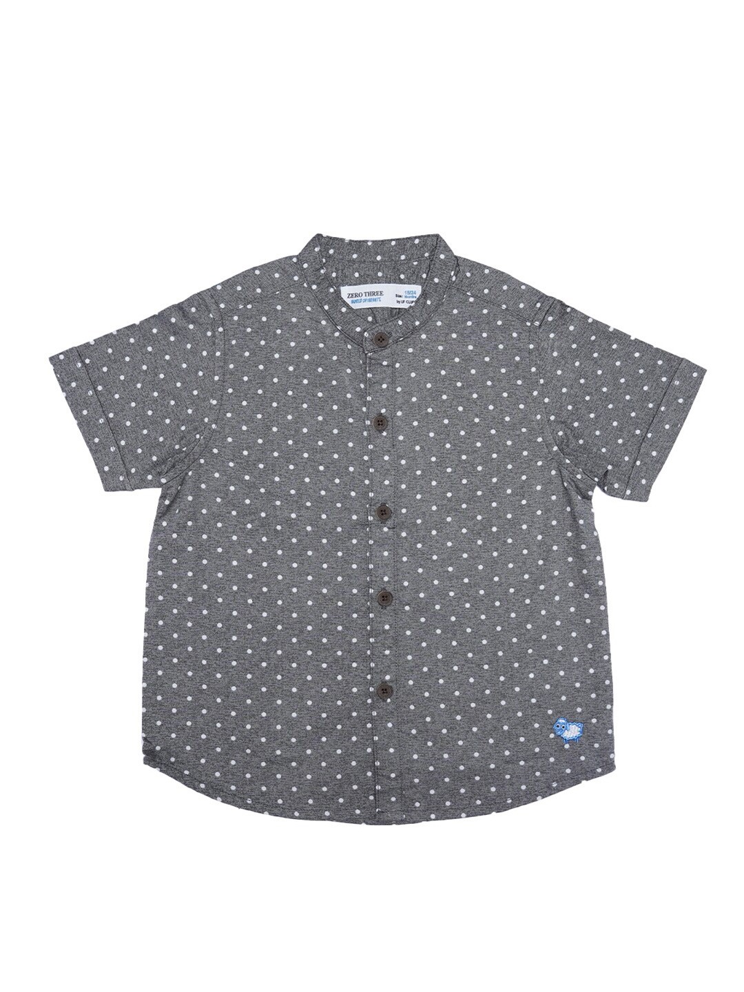 

ZERO THREE Boys Grey Polka Dot Print Mandarin Collar Custom Fit Cotton Casual Shirt