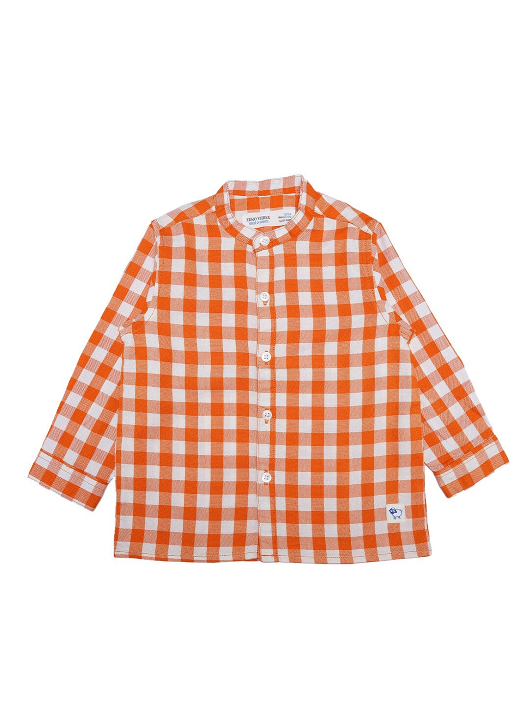 

ZERO THREE Boys Orange And White Buffalo Check Custom Fit Cotton Casual Shirt