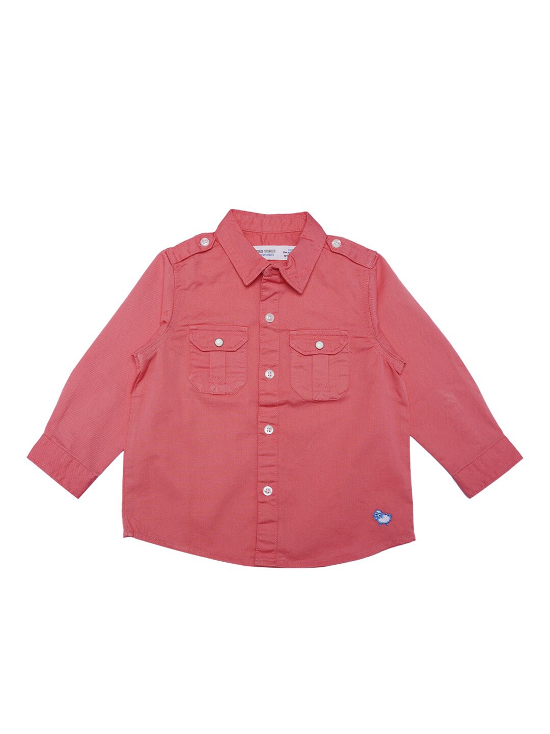 

ZERO THREE Boys Pink Solid Pocket Detail Custom Fit Cotton Casual Shirt