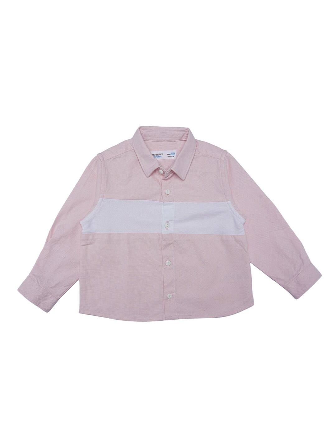 

ZERO THREE Boys Pink And White Colourblocked Custom Fit Cotton Casual Shirt