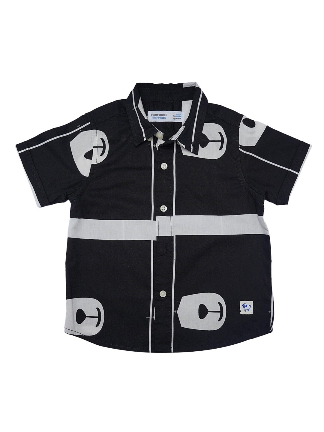 

ZERO THREE Boys Black And White Printed Custom Fit Cotton Casual Shirt