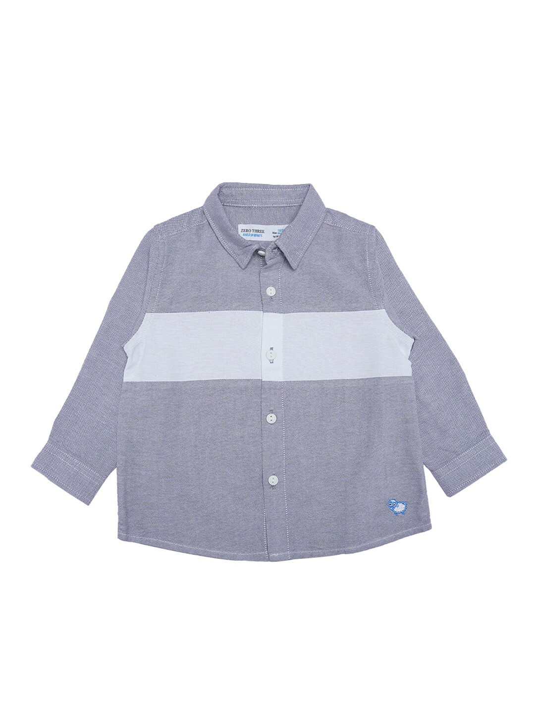 

ZERO THREE Boys Grey And White Colourblocked Custom Fit Cotton Casual Shirt