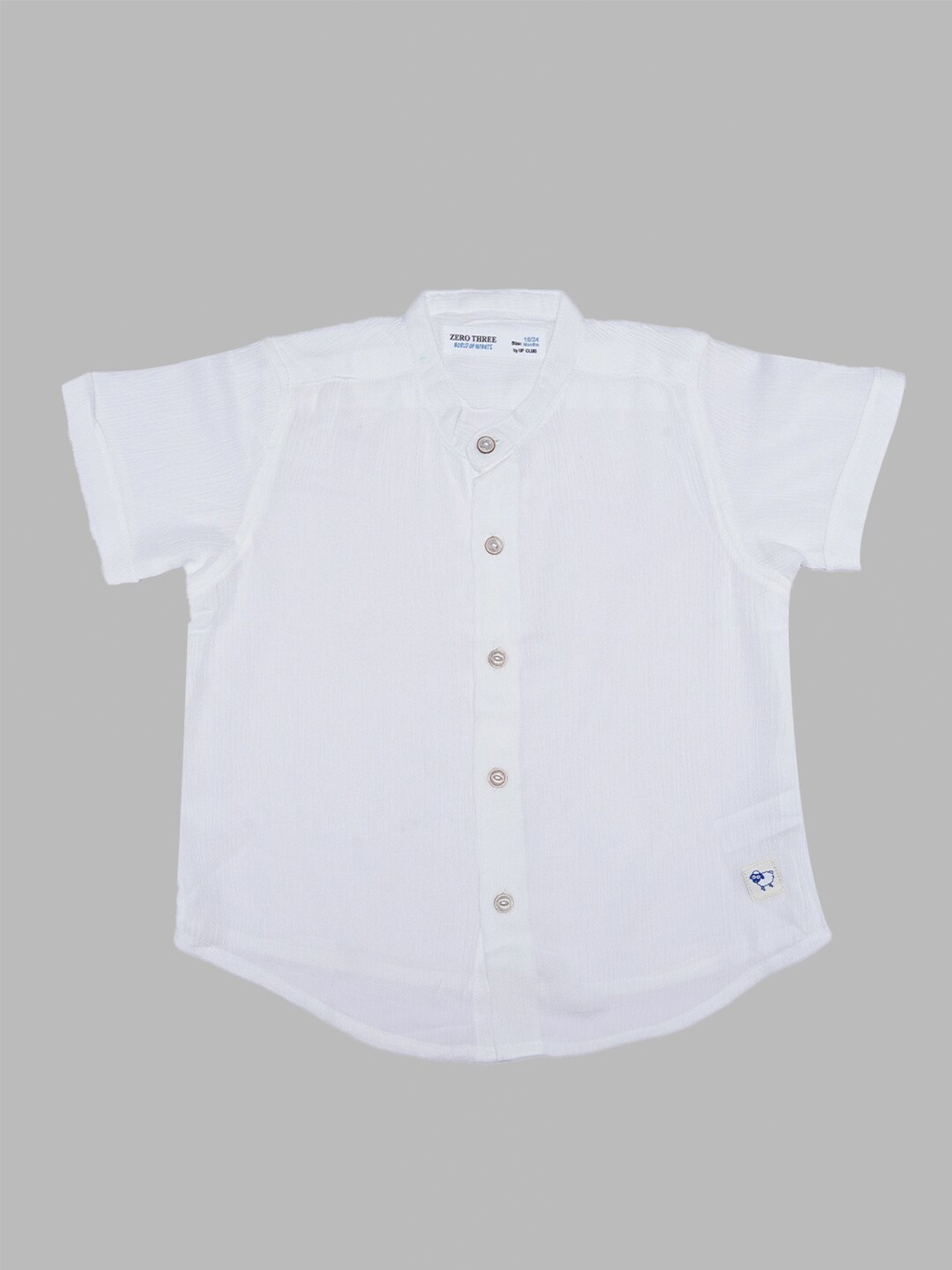 

ZERO THREE Boys White Solid Mandarin Collar Custom Fit Cotton Casual Shirt