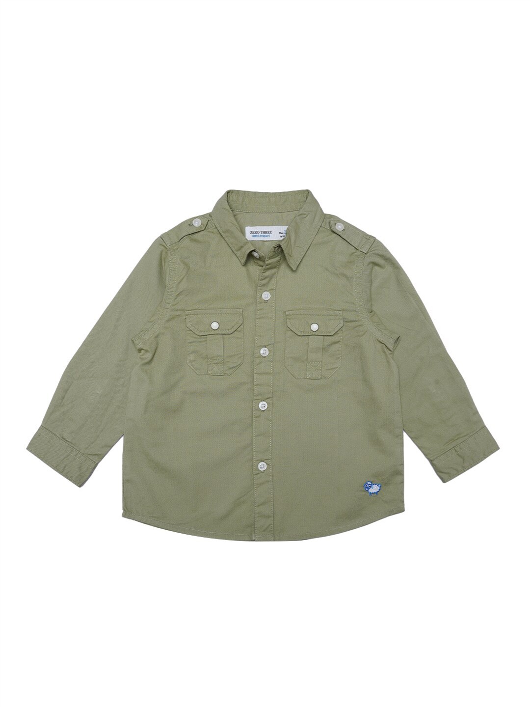 

ZERO THREE Boys Green Custom Casual Cotton Shirt