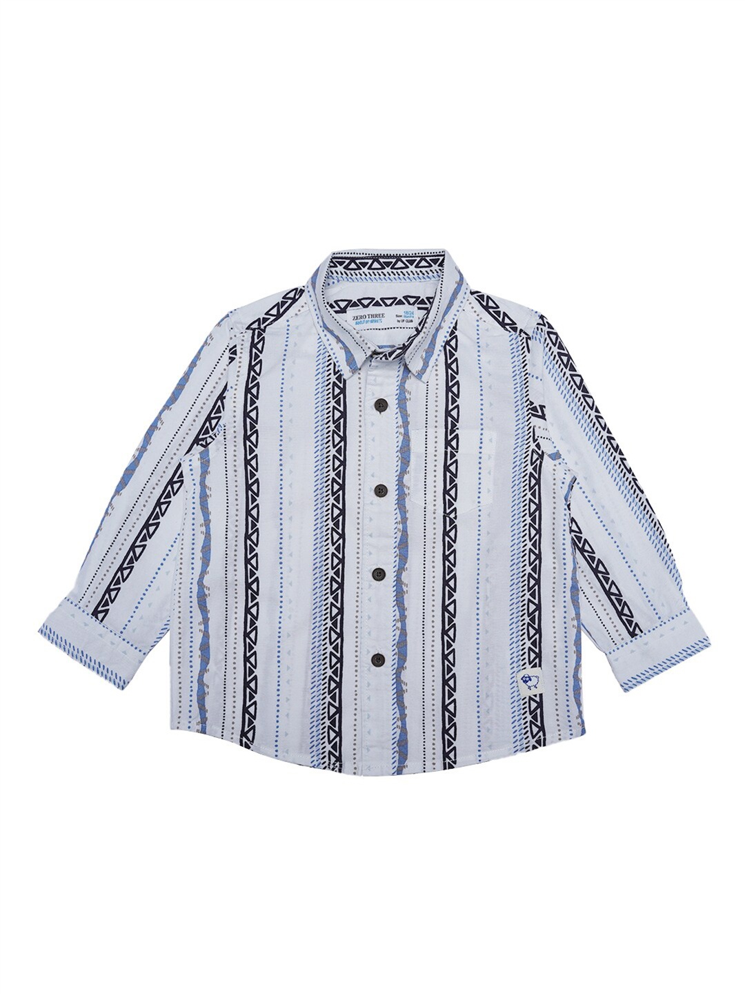 

ZERO THREE Boys White & Black Custom Printed Pure Cotton Casual Shirt