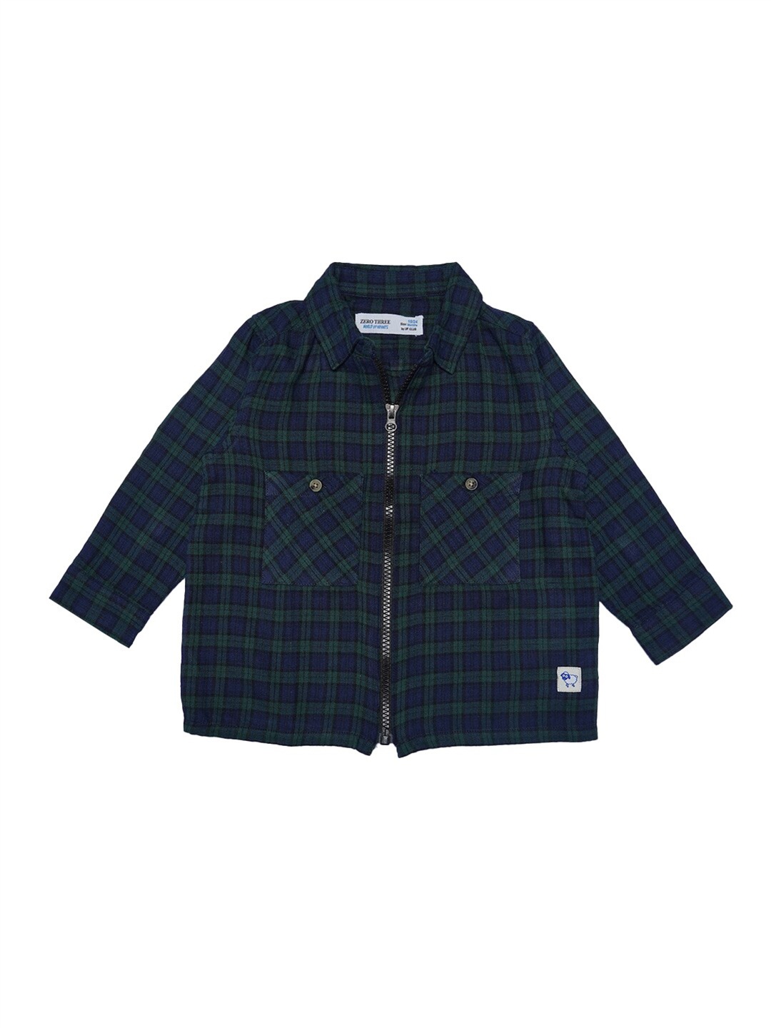 

ZERO THREE Boys Dark Green & Navy Blue Custom Checked Pure Cotton Casual Shirt