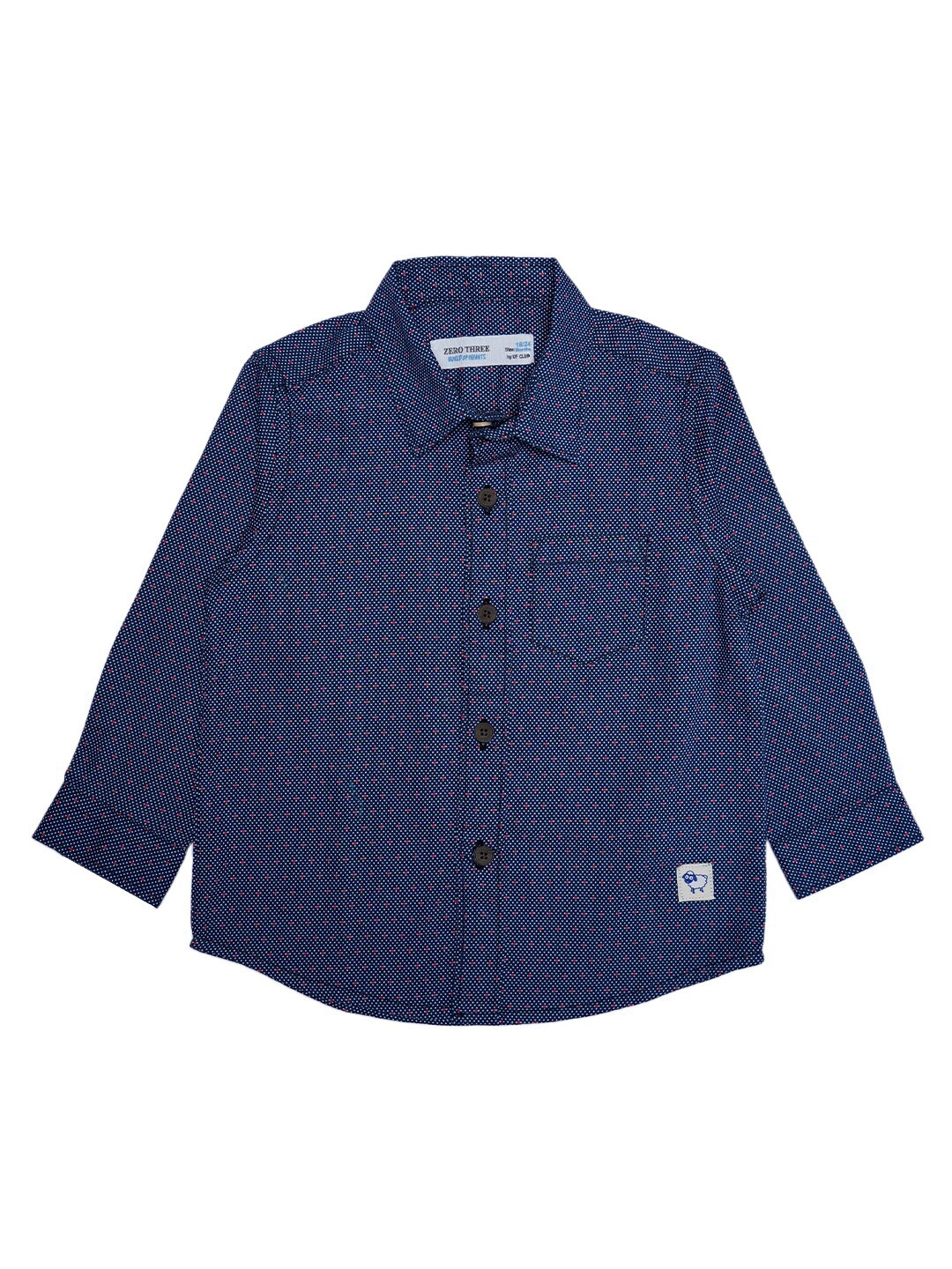

ZERO THREE Boys Navy Blue & Red Custom Printed Pure Cotton Casual Shirt