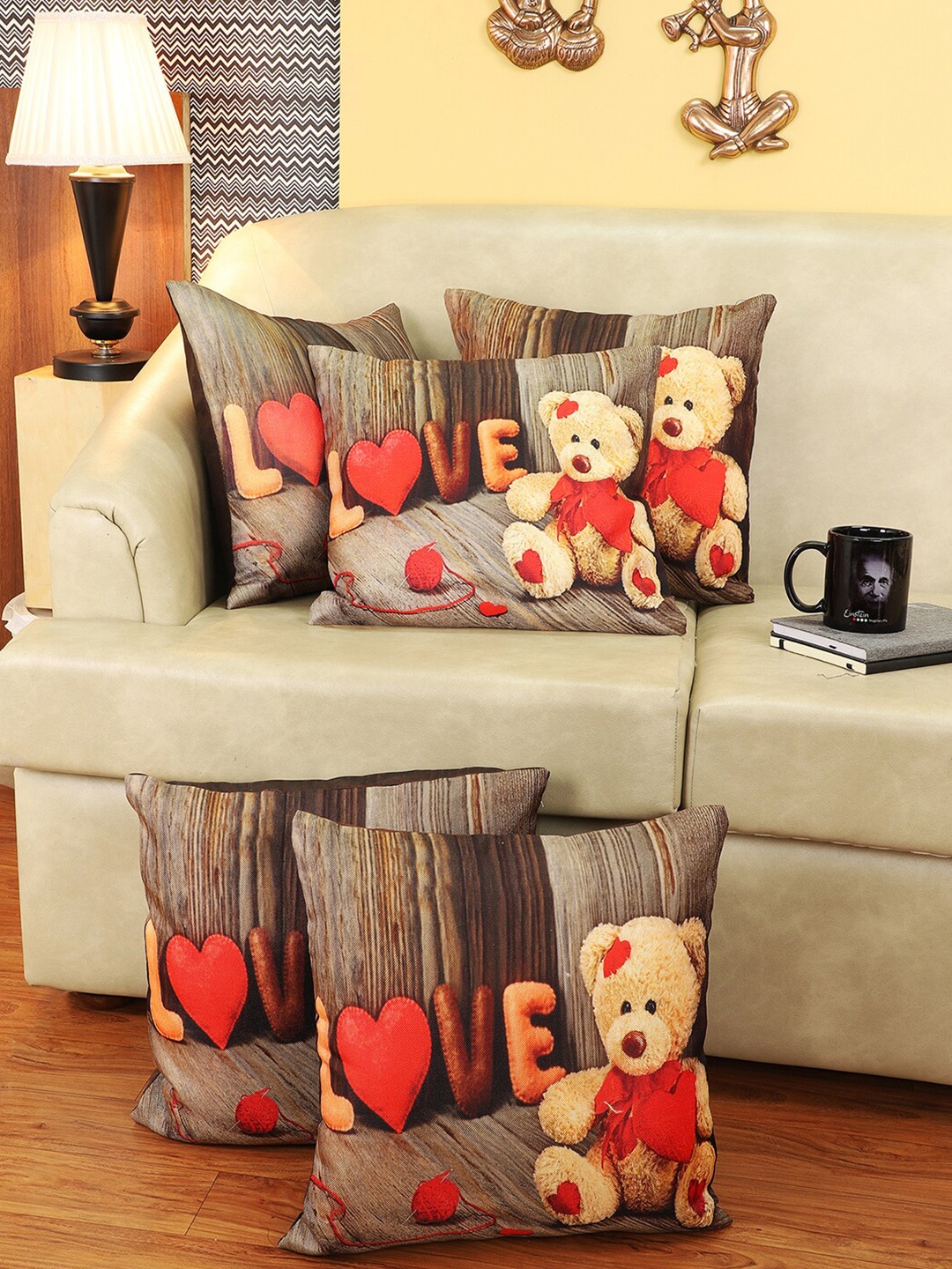 

CDI Set of 5 Teddy Square Cushion Covers, Brown