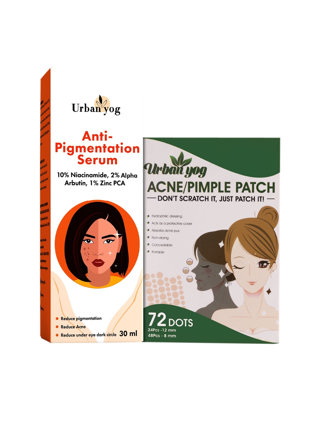 

URBANYOG Face Care Combo Kit- Anti-Pigmentation Serum-30 ml & Acne Pimple Patch-72 Dots, White