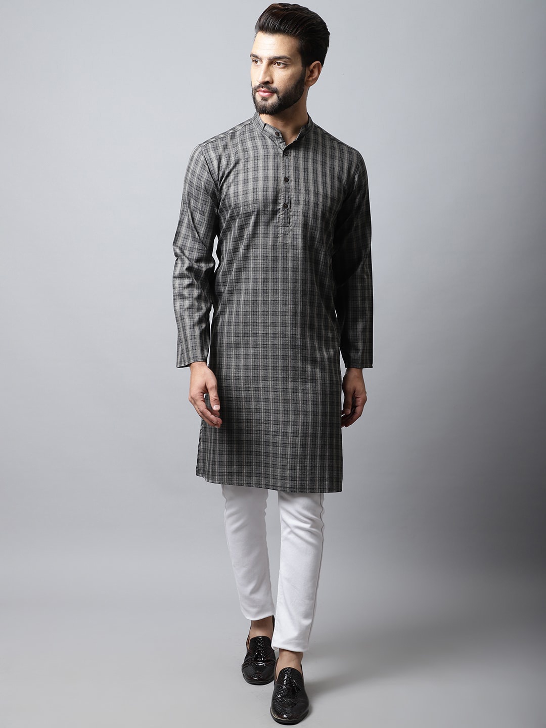 

even Men Grey Checked Kurta