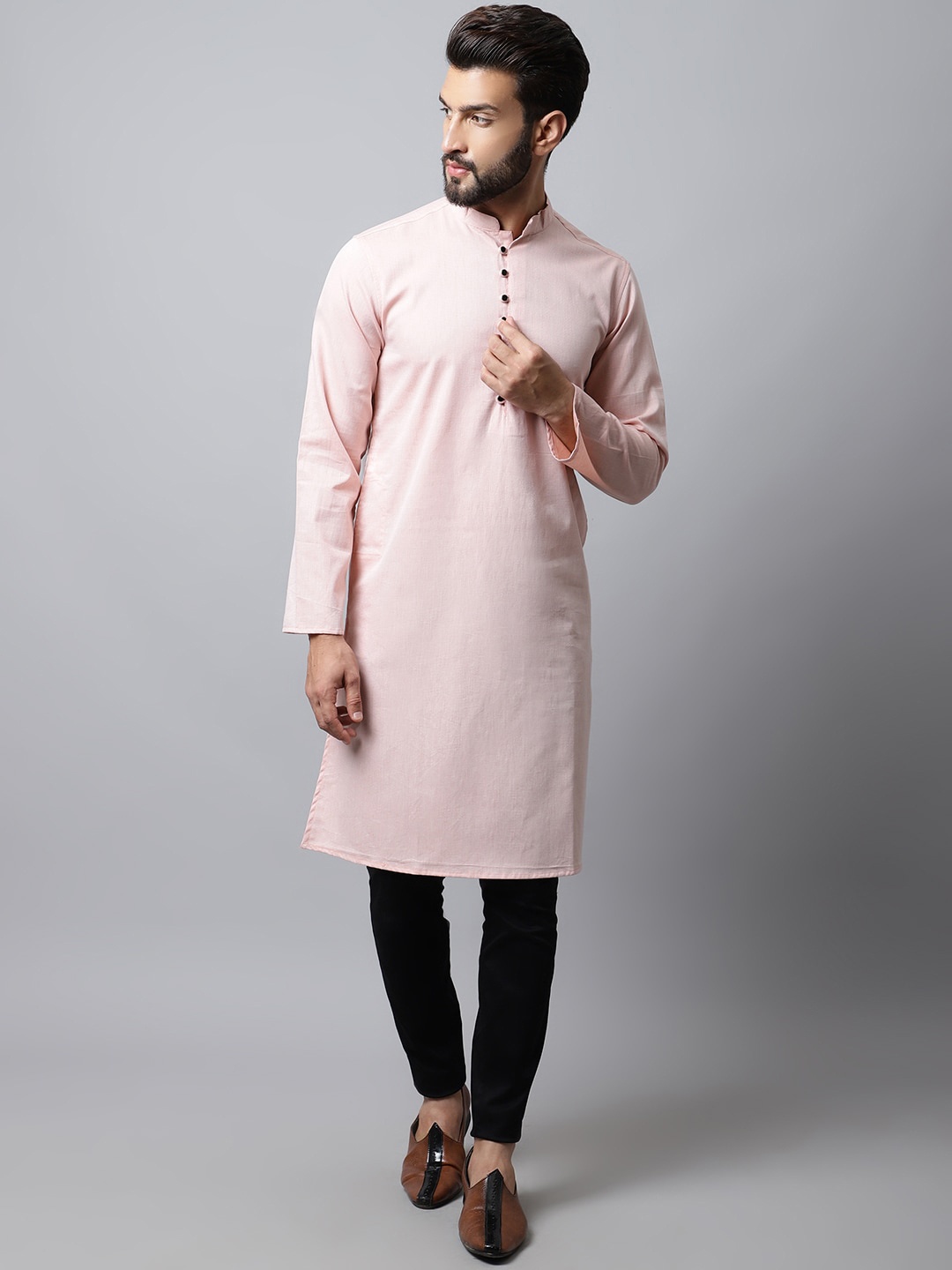 

even Men Pink Thread Work Kurta