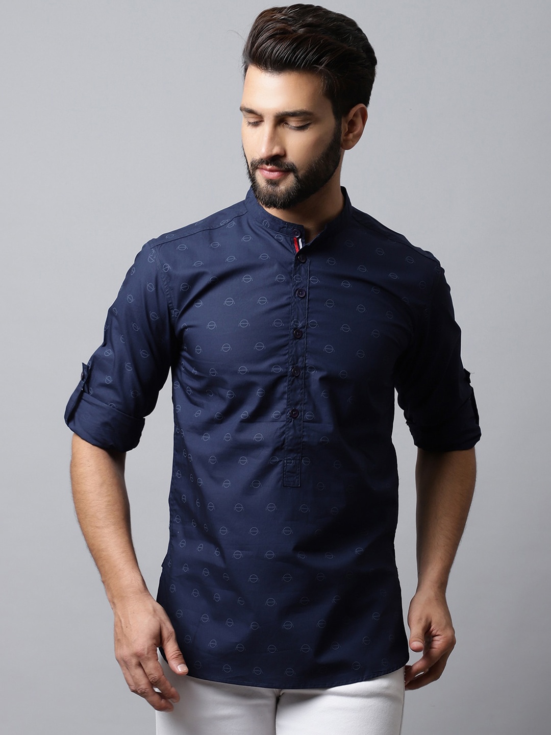 

even Men Blue Geometric Printed Kurta