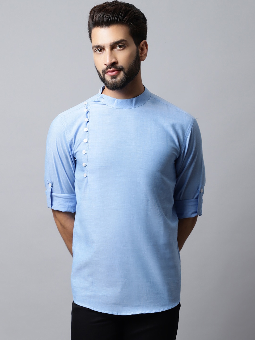 

even Men Blue Solid Pure Cotton Kurta