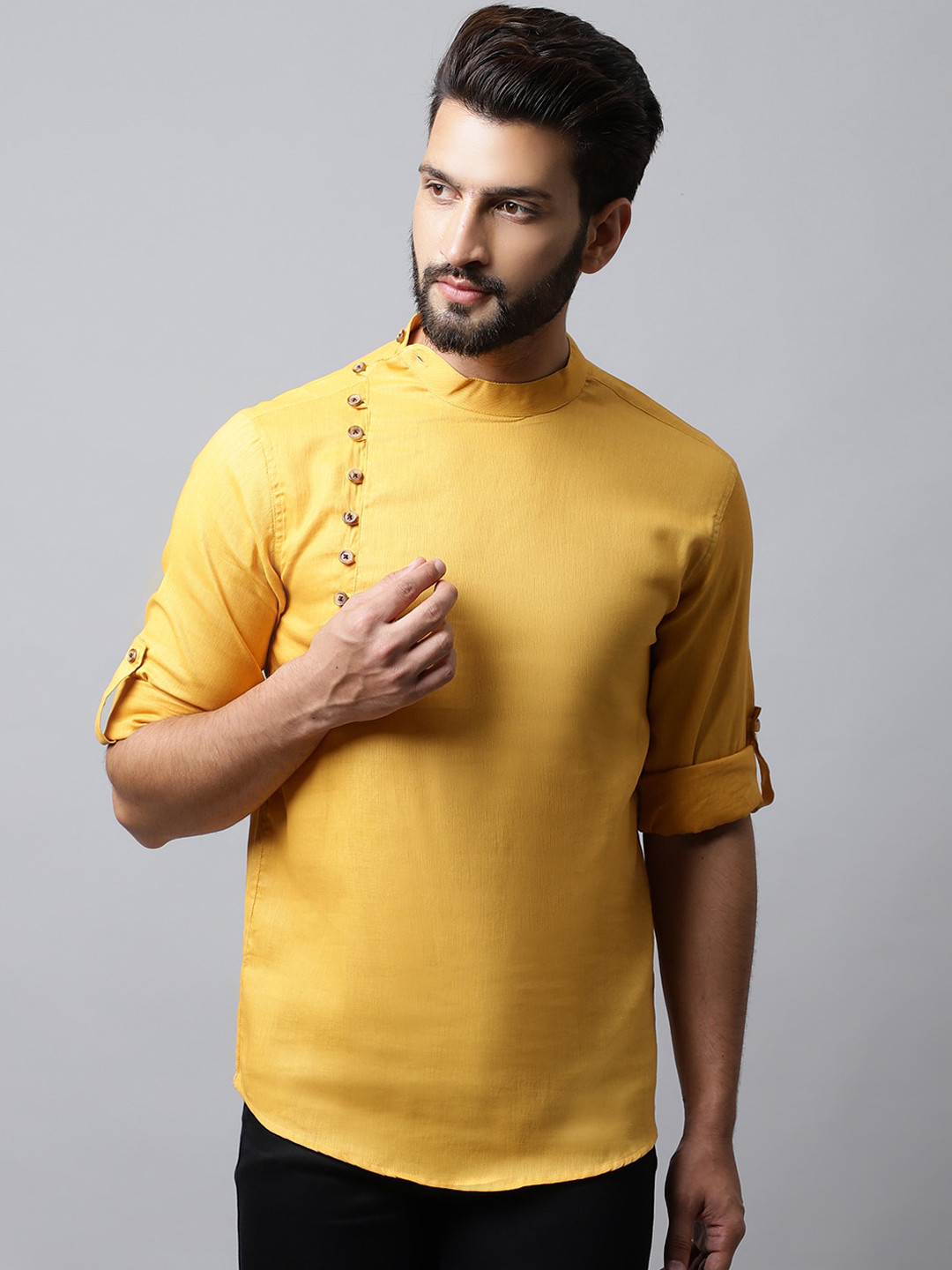 

even Men Yellow Thread Work Kurta