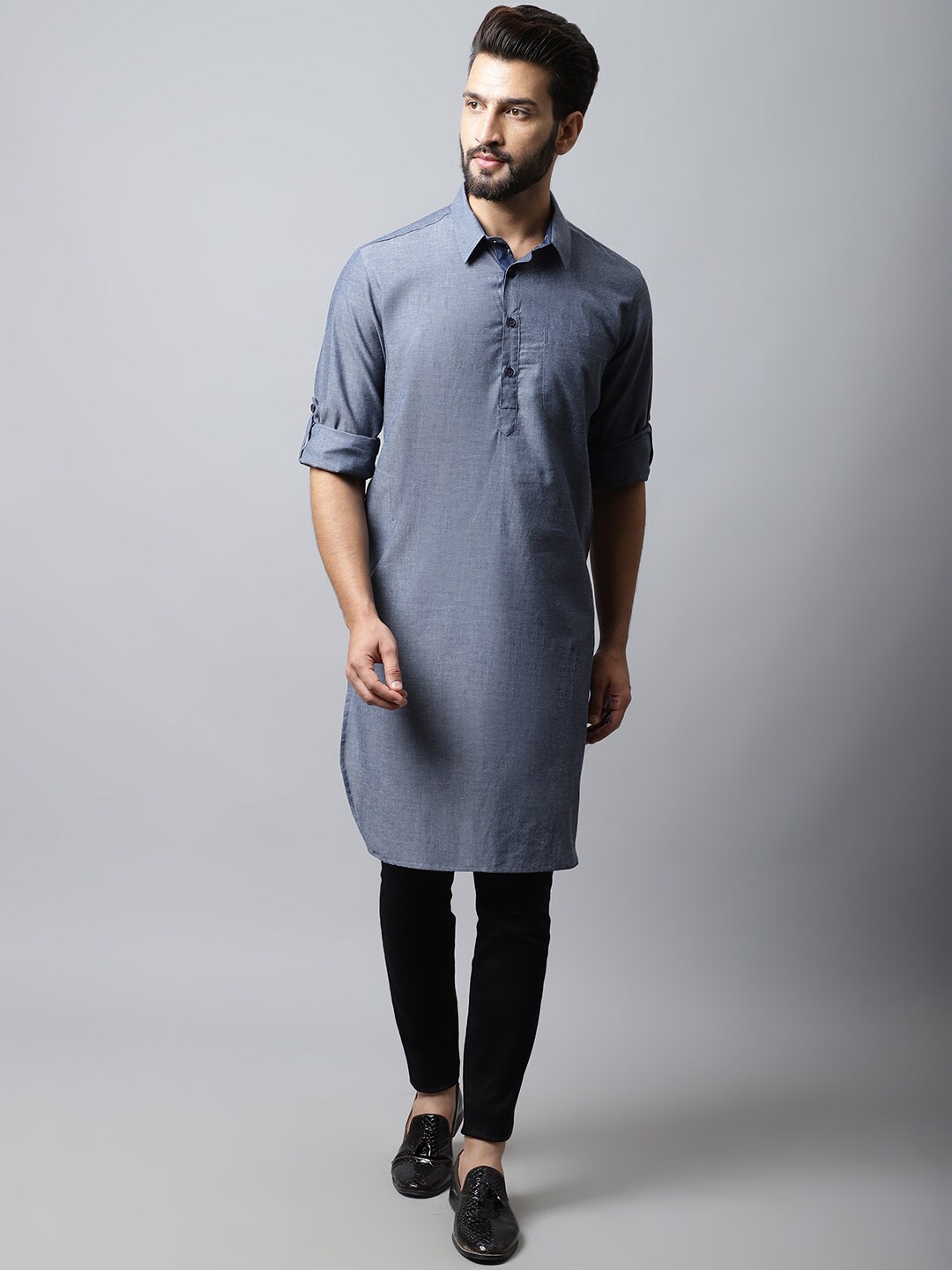 

even Men Grey Pathani Kurta