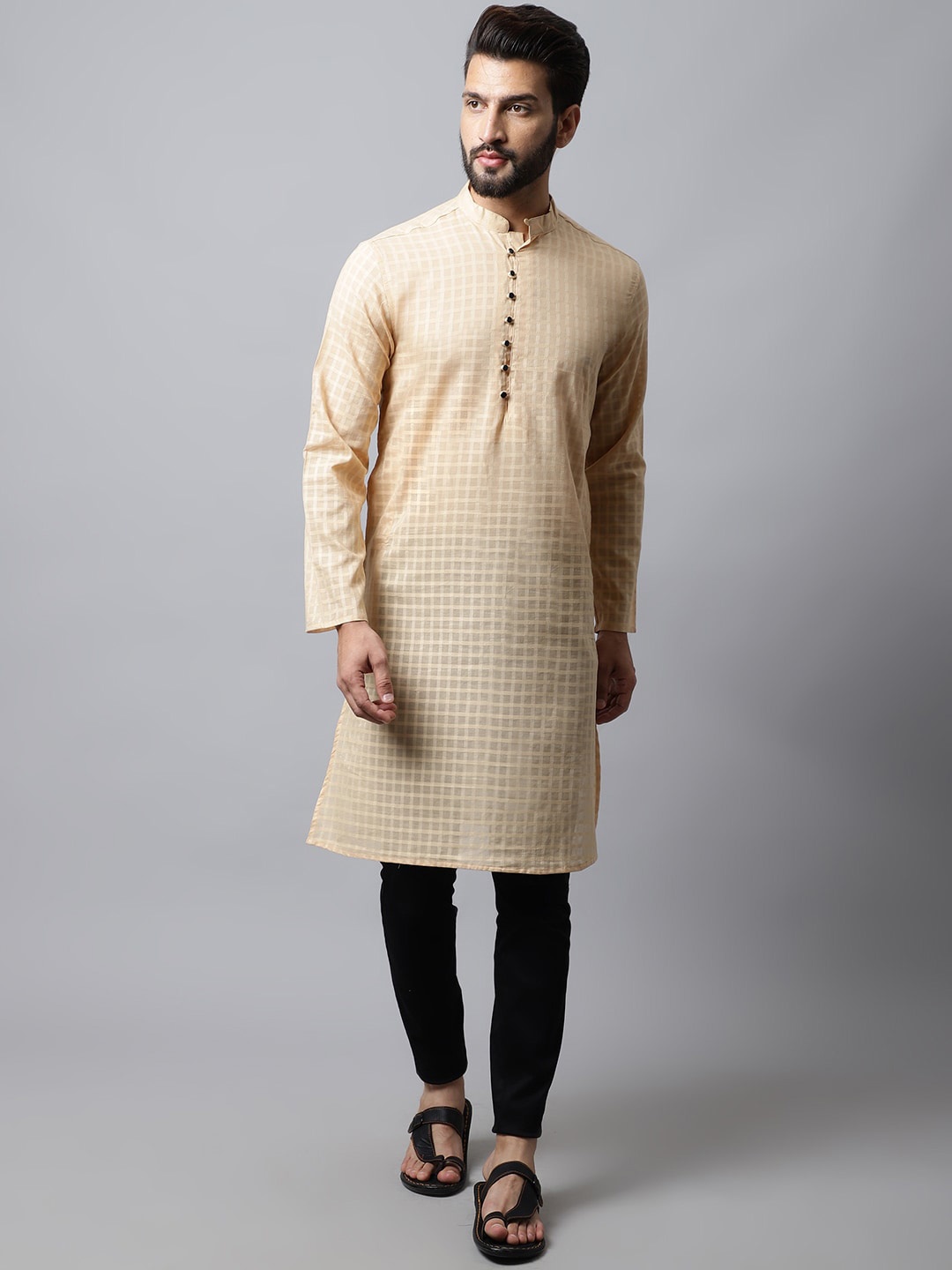 

even Men Beige Thread Work Kurta