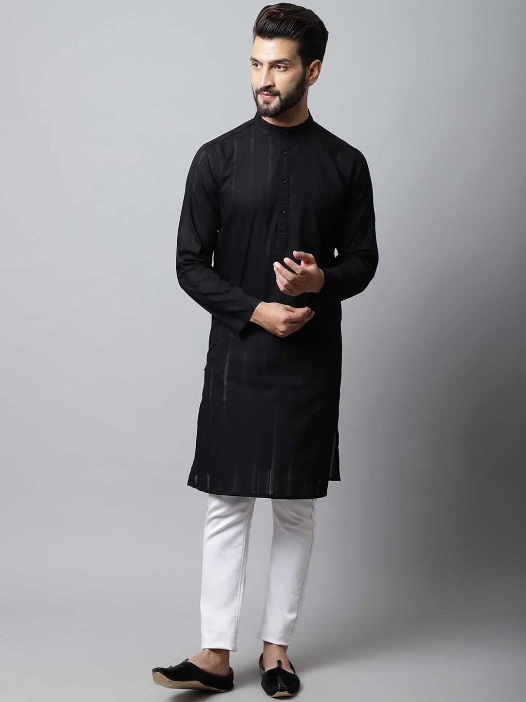 

even Men Black Thread Work Pathani Kurta