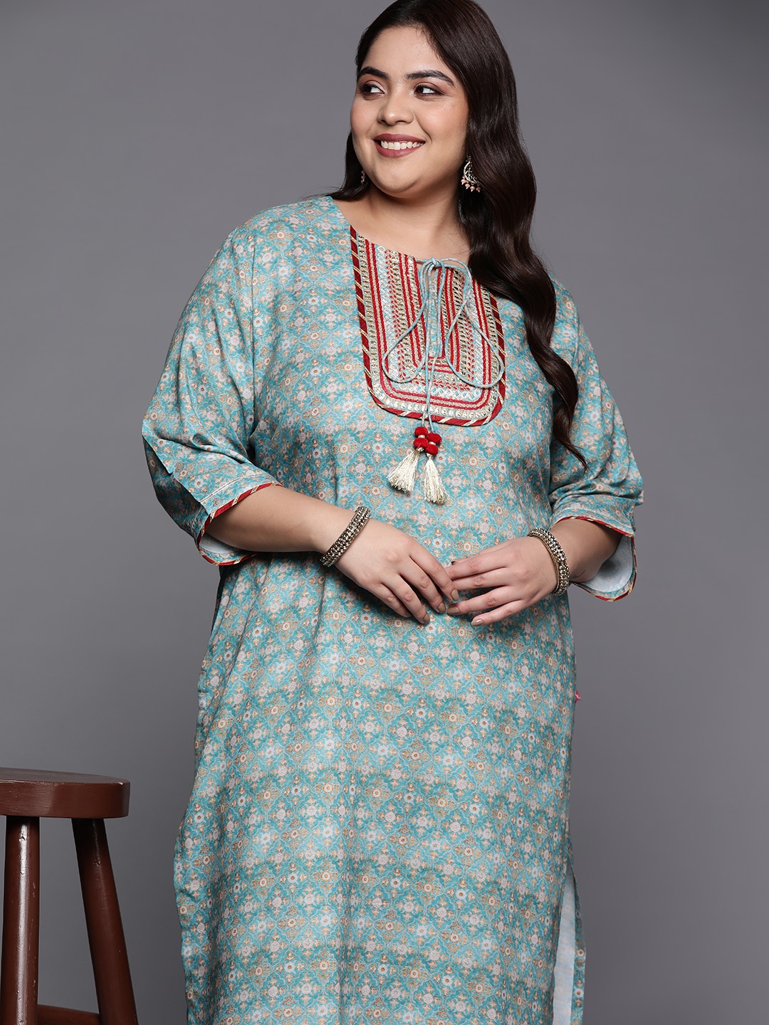 

Varanga Xtra Women Ethnic Motifs Printed Gotta Patti Kurta, Blue