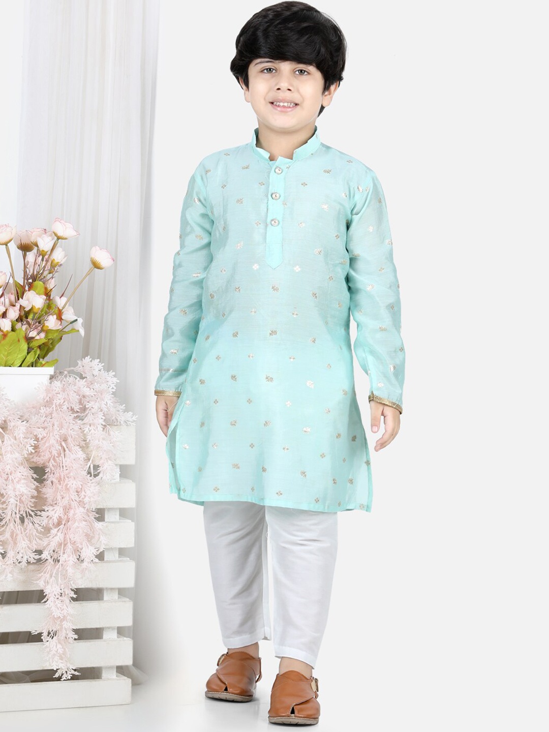 

Here&Now X Kinder Kids Boys Motifs Printed Kurta with Trousers, Blue