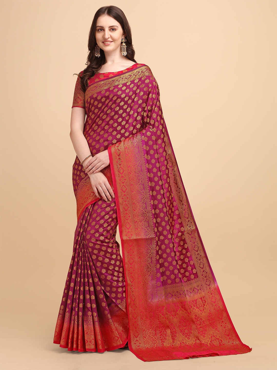 

TEREZA Magenta & Pink Woven Design Zari Pure Silk Banarasi Saree