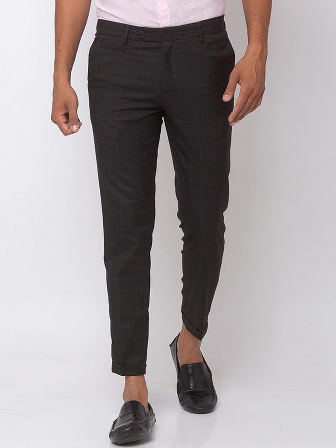 

SPYKAR Men Grey Checked Slim Fit Cotton Trouser