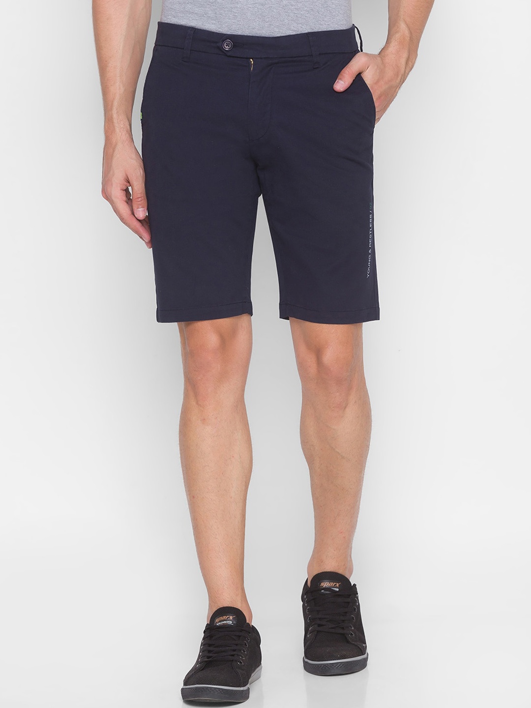 

SPYKAR Men Blue Cotton Regular Shorts