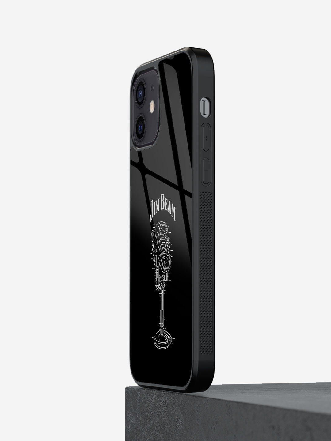 

macmerise Black Jim Beam Retro Mic Printed iPhone 12 Glass Back Case