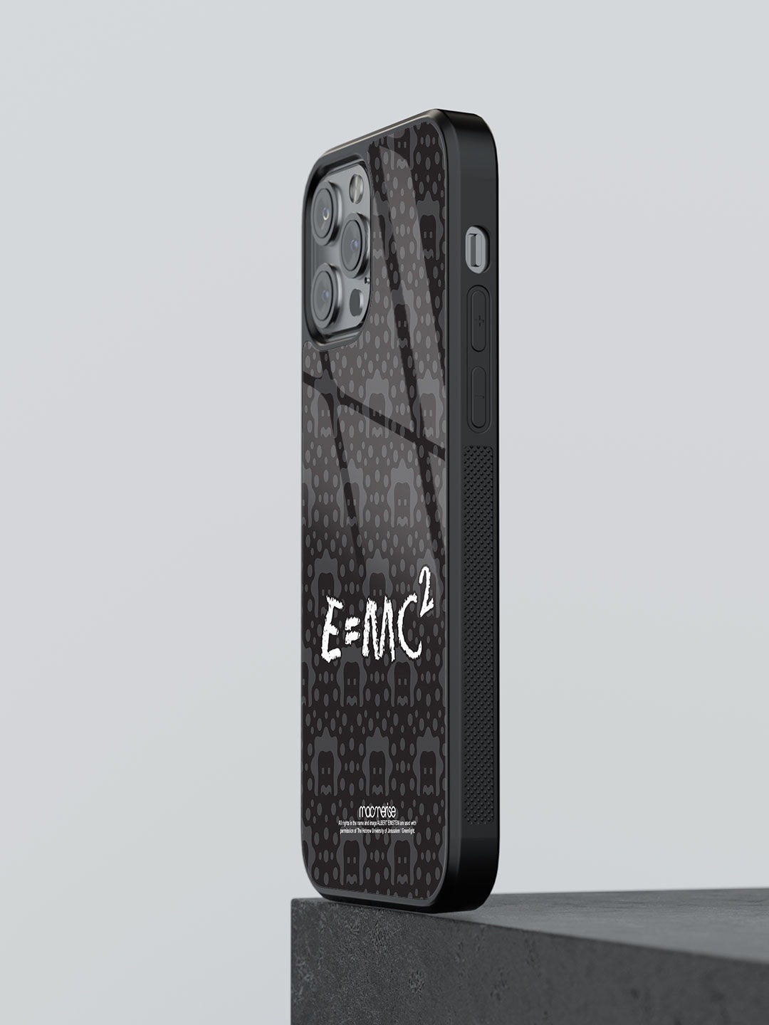 

macmerise Black E Is Equal To MC Square Printed iPhone 12 Pro Max Glass Back Case