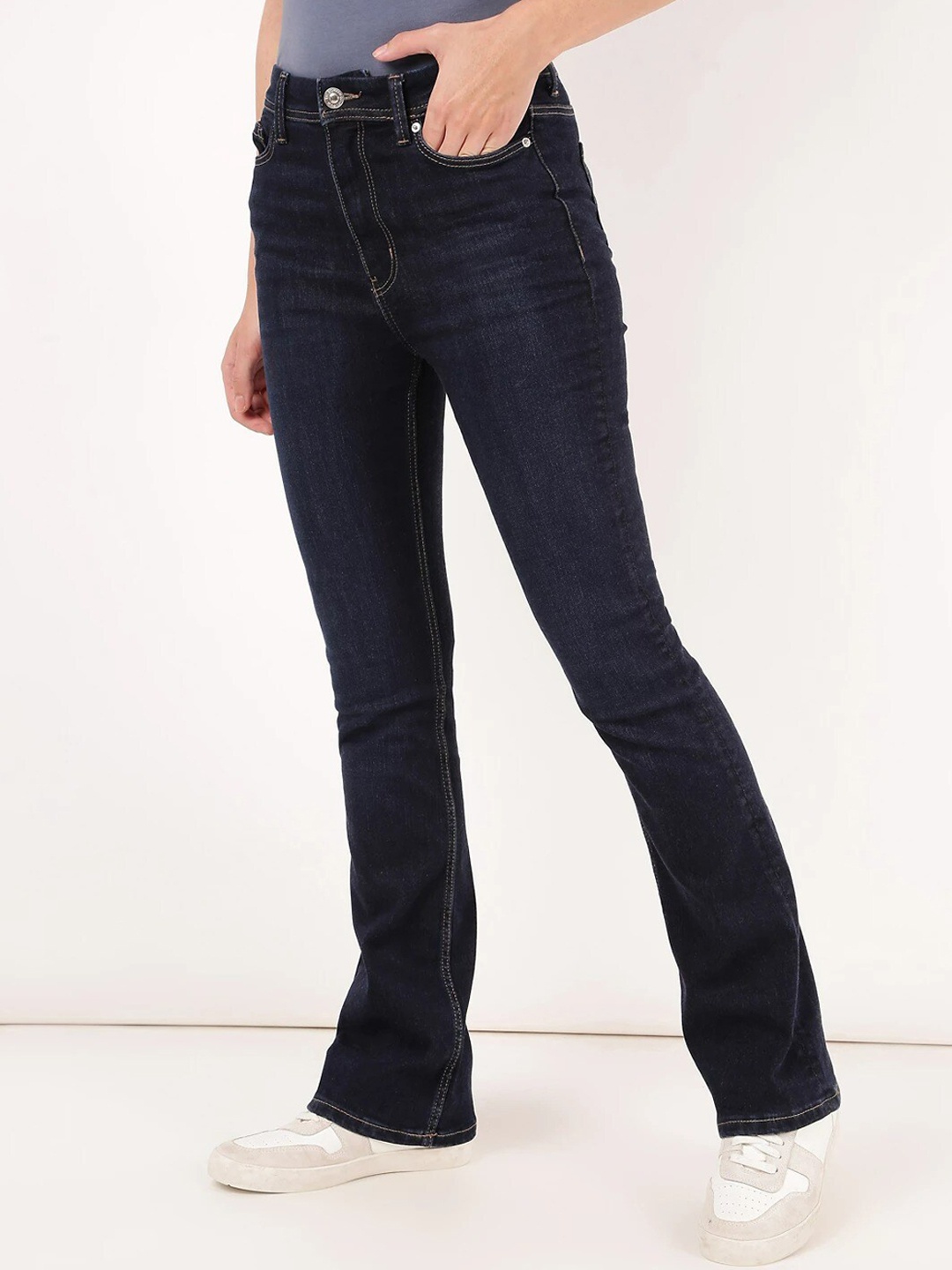 

Marks & Spencer Women Navy Blue Flared High-Rise Jeans