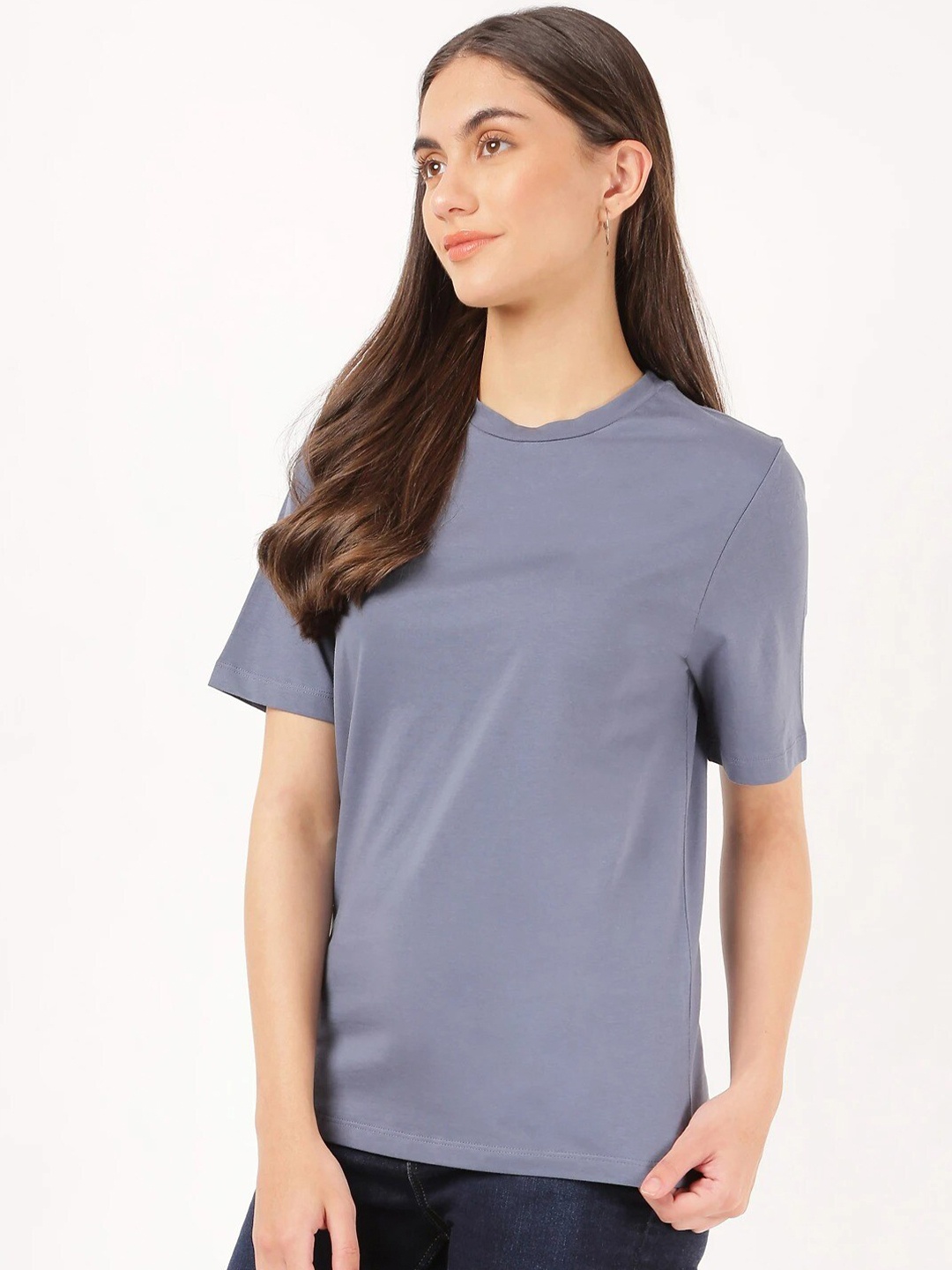 

Marks & Spencer Women Blue Drop-Shoulder Sleeves T-shirt