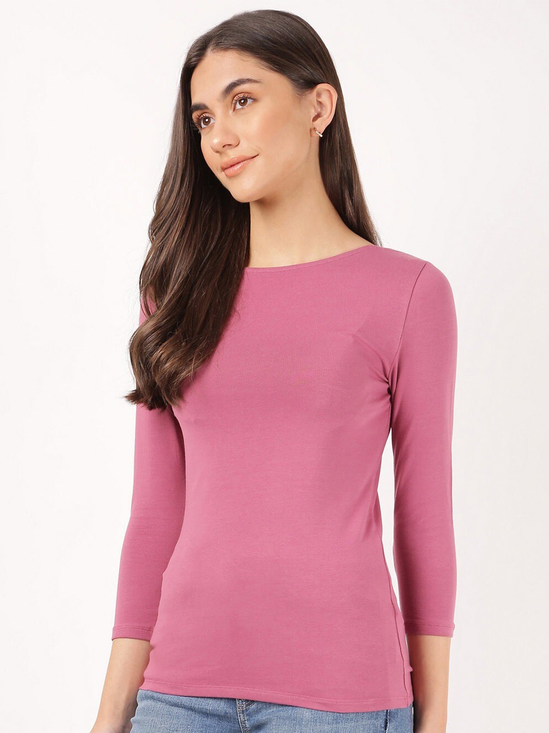 

Marks & Spencer Women Pink Solid Boat Neck Regular Fit T-shirt