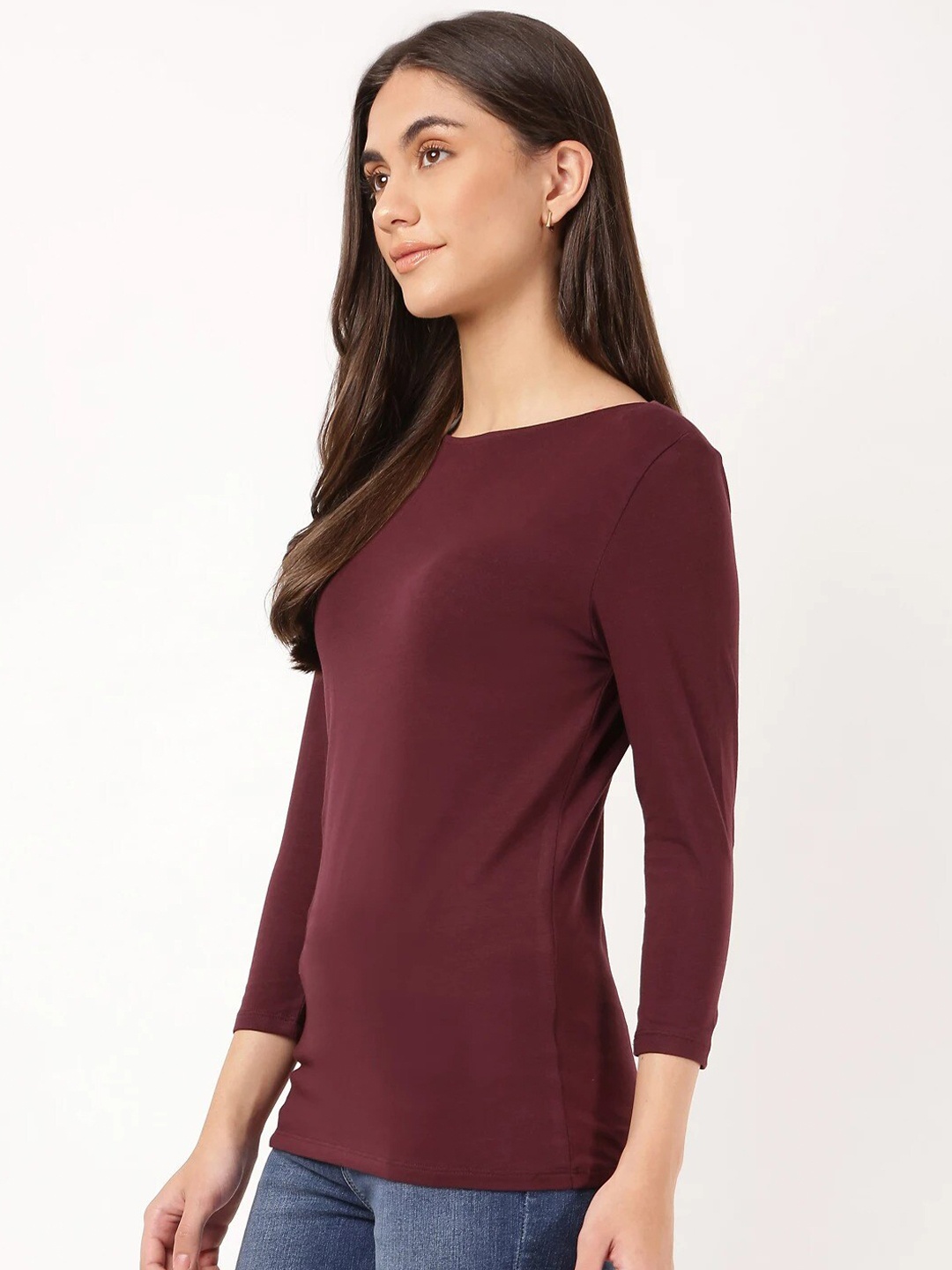 

Marks & Spencer Women Burgundy Solid Cotton T-shirt