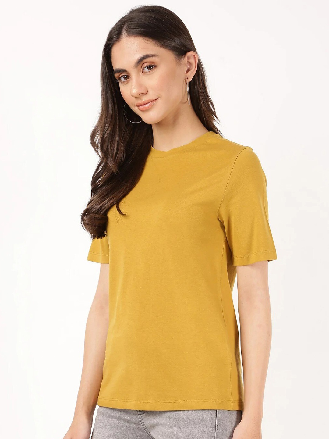 

Marks & Spencer Women Yellow Solid Polo Collar Cotton T-shirt