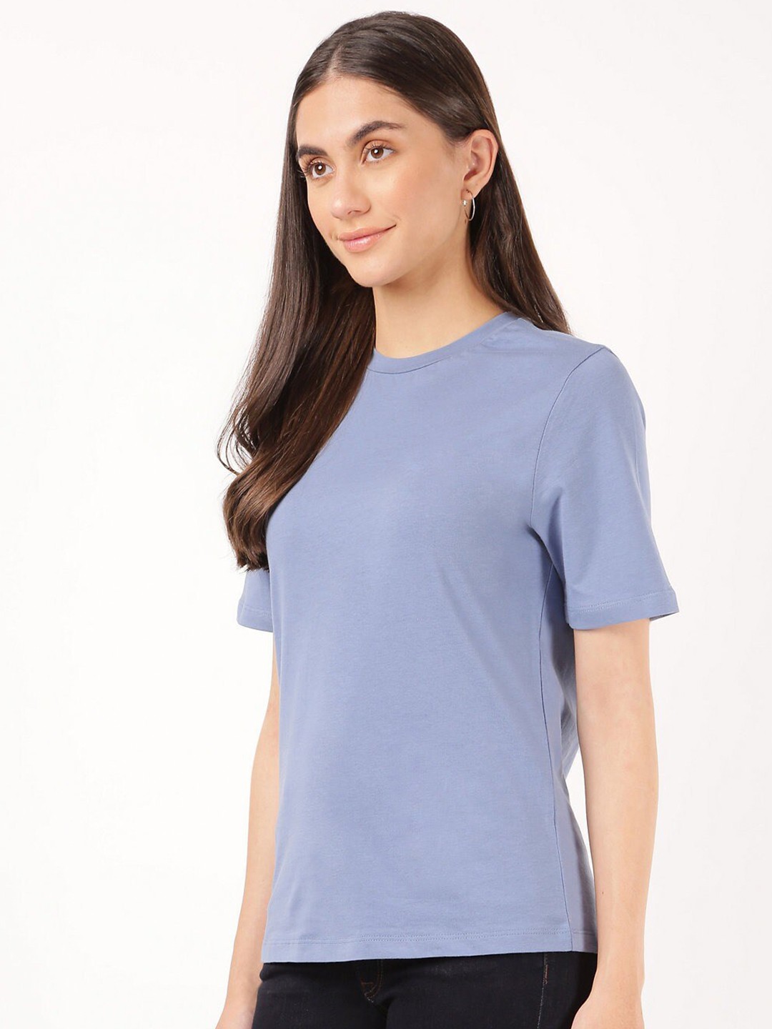 

Marks & Spencer Women Blue Solid Cotton T-shirt