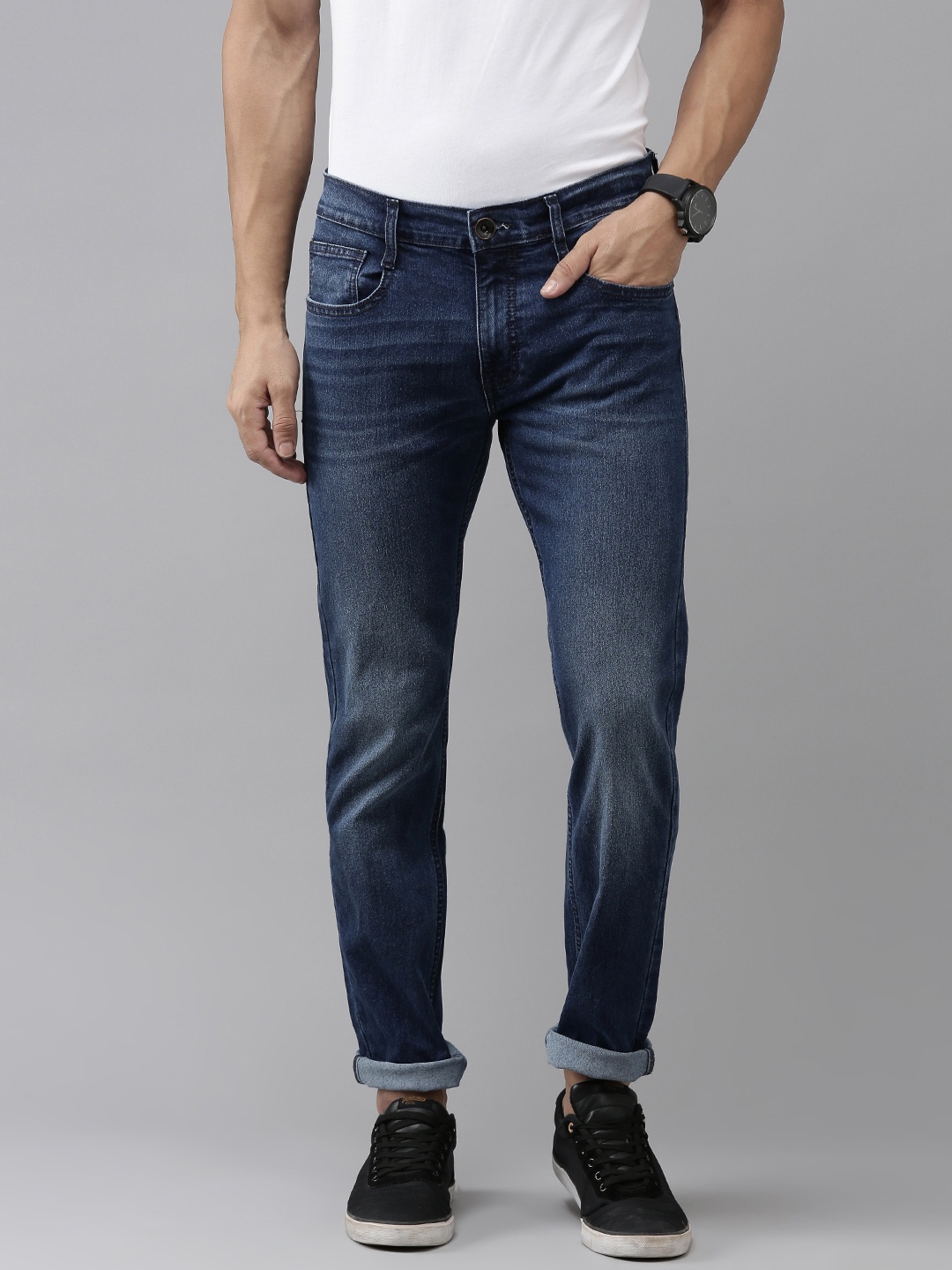 

Pepe Jeans Men Vapour Tapered Fit Low-Rise Light Fade Stretchable Jeans, Navy blue