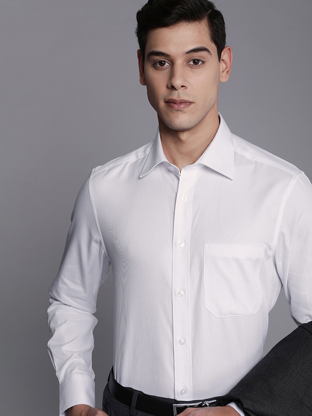 

Louis Philippe Men White Classic Fit Striped Pure Cotton Formal Shirt