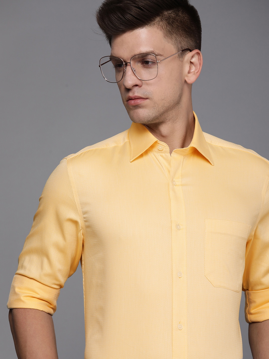 

Louis Philippe Men Yellow Classic Fit Textured Pure Cotton Formal Shirt