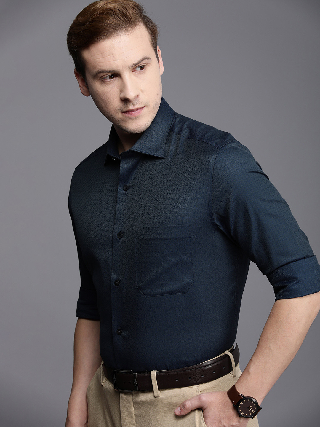 

Louis Philippe Classic Pure Cotton Formal Shirt, Navy blue