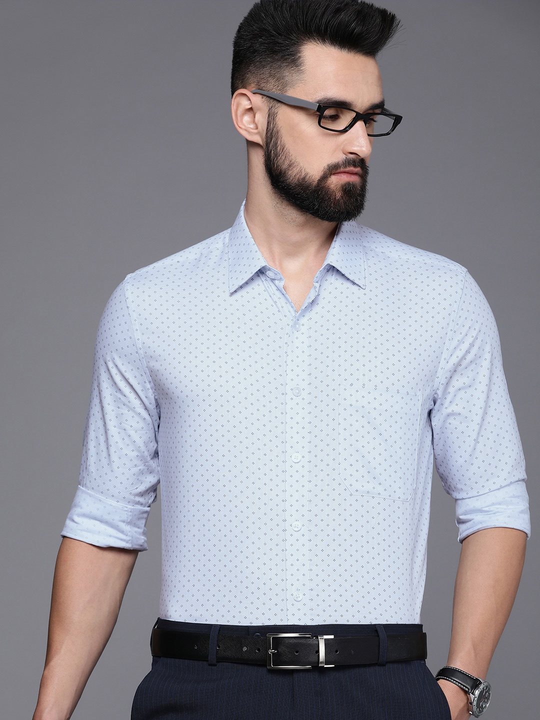 

Louis Philippe Blue Slim Fit Printed Pure Cotton Formal Shirt
