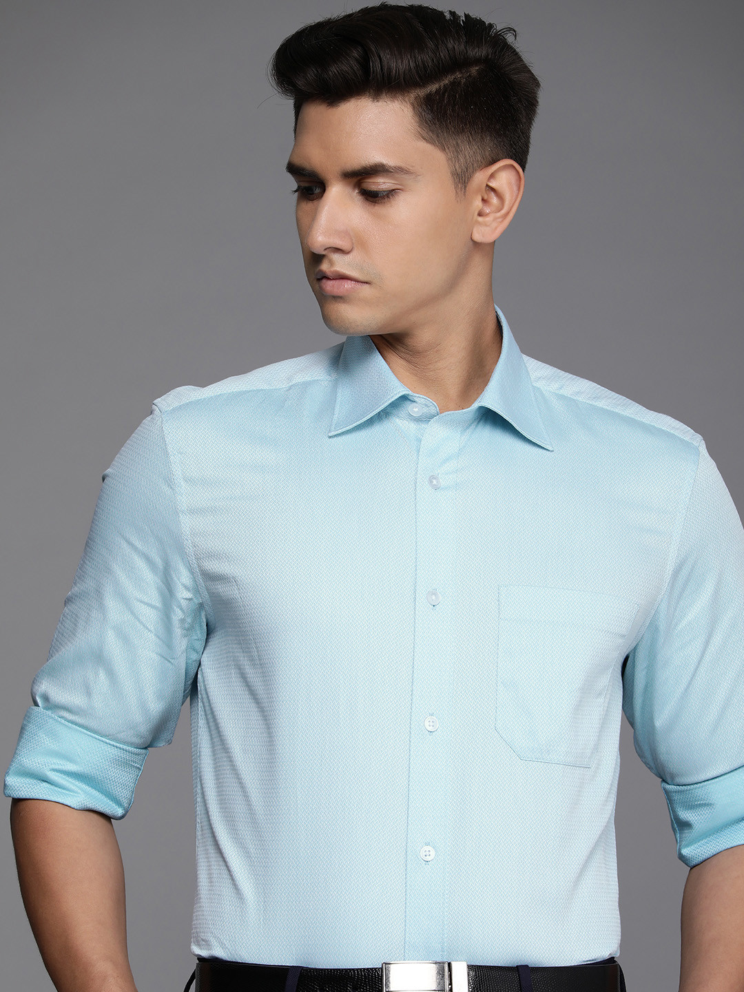 

Louis Philippe Pure Cotton Classic Micro-Printed Formal Shirt, Blue