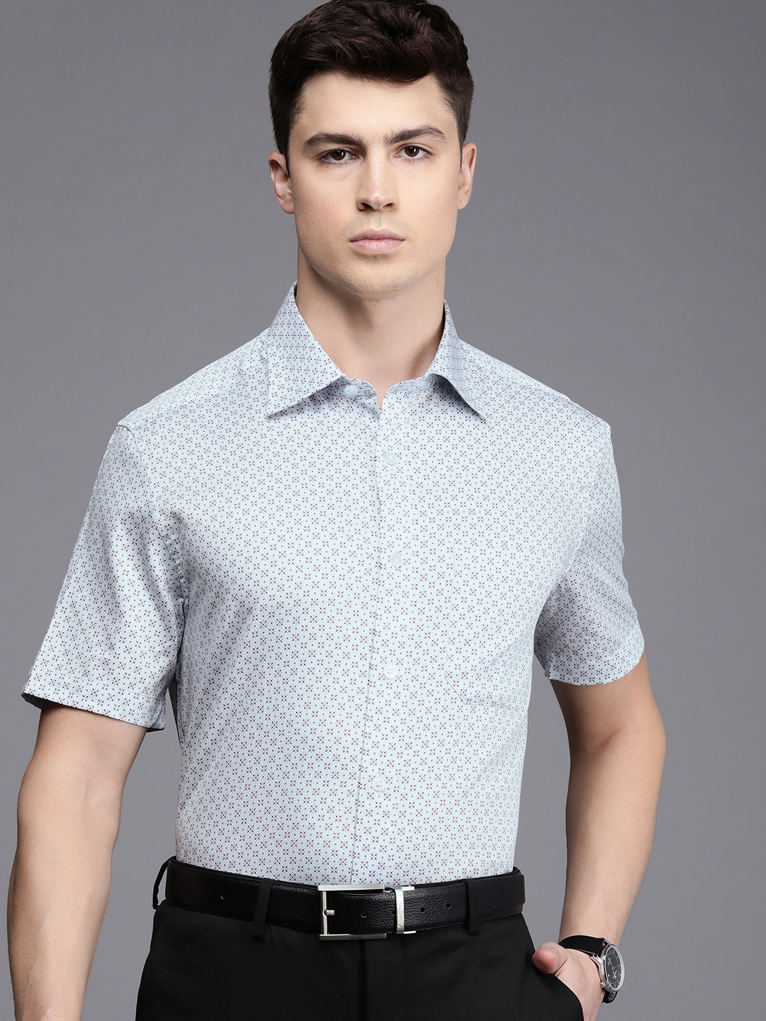 

Louis Philippe Classic Geometric Printed Pure Cotton Formal Shirt, Blue