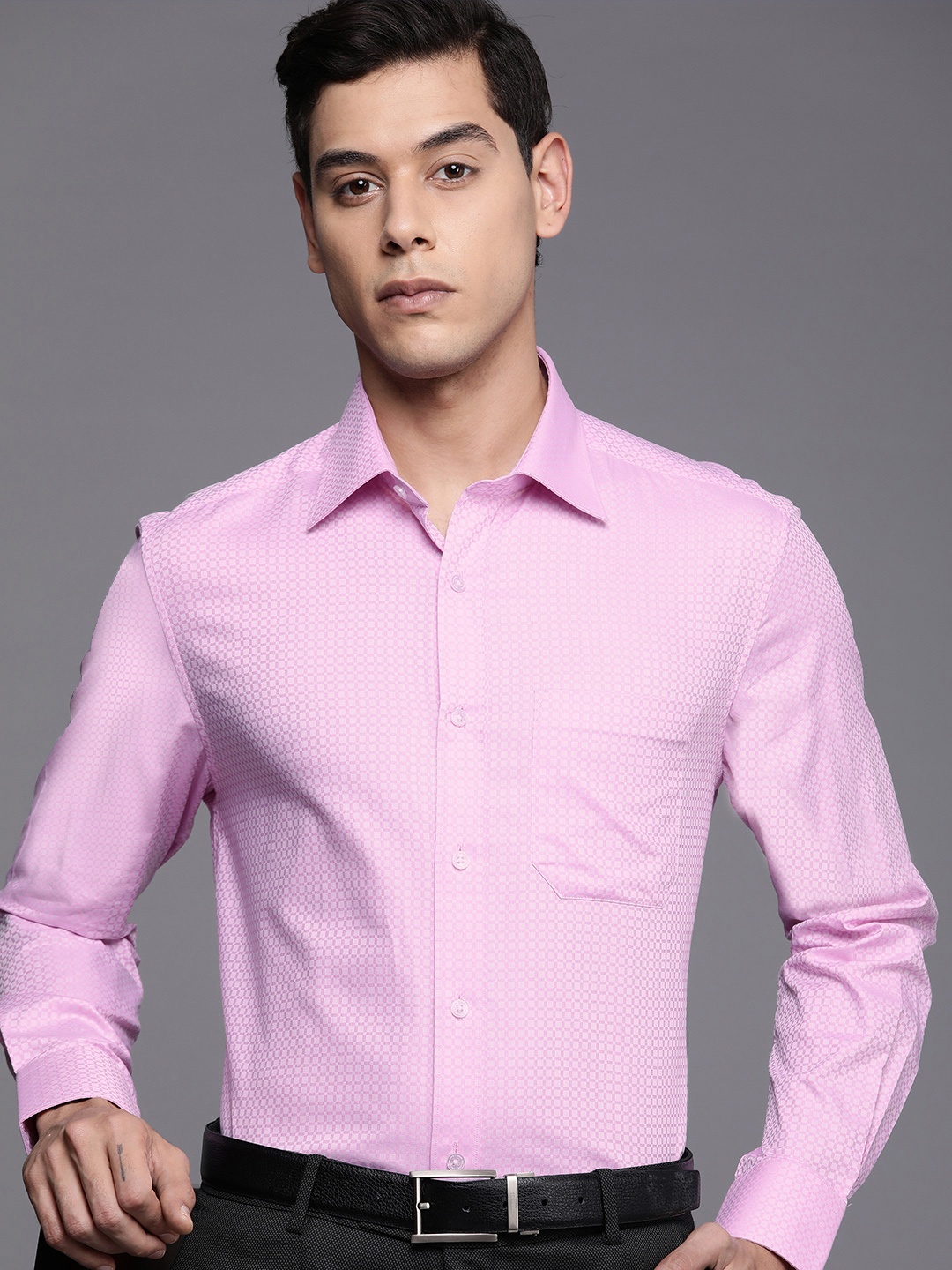 

Louis Philippe Men Pink Classic Fit Textured Pure Cotton Shirt