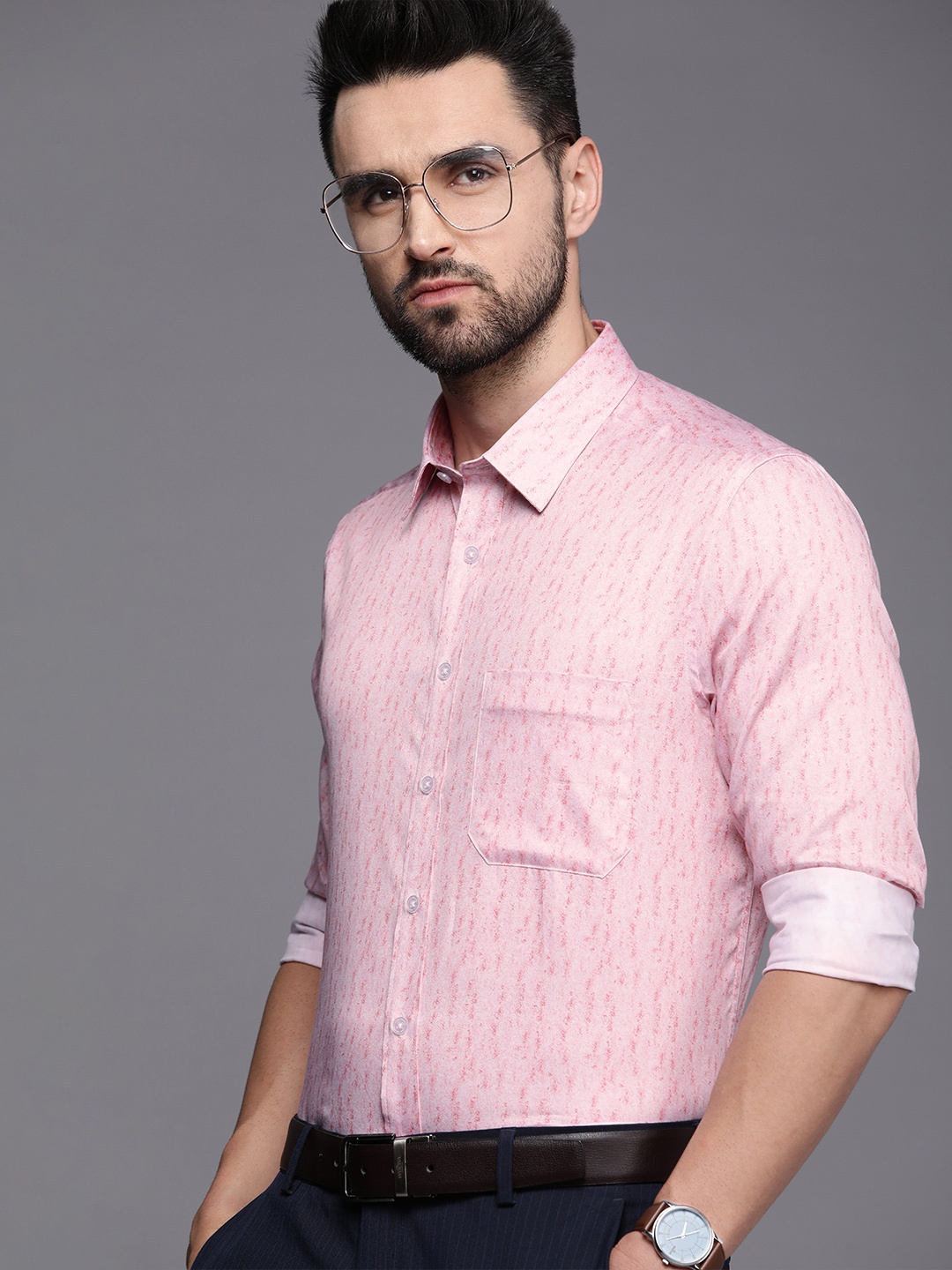 

Louis Philippe Pink Printed Pure Cotton Slim Fit Formal Shirt