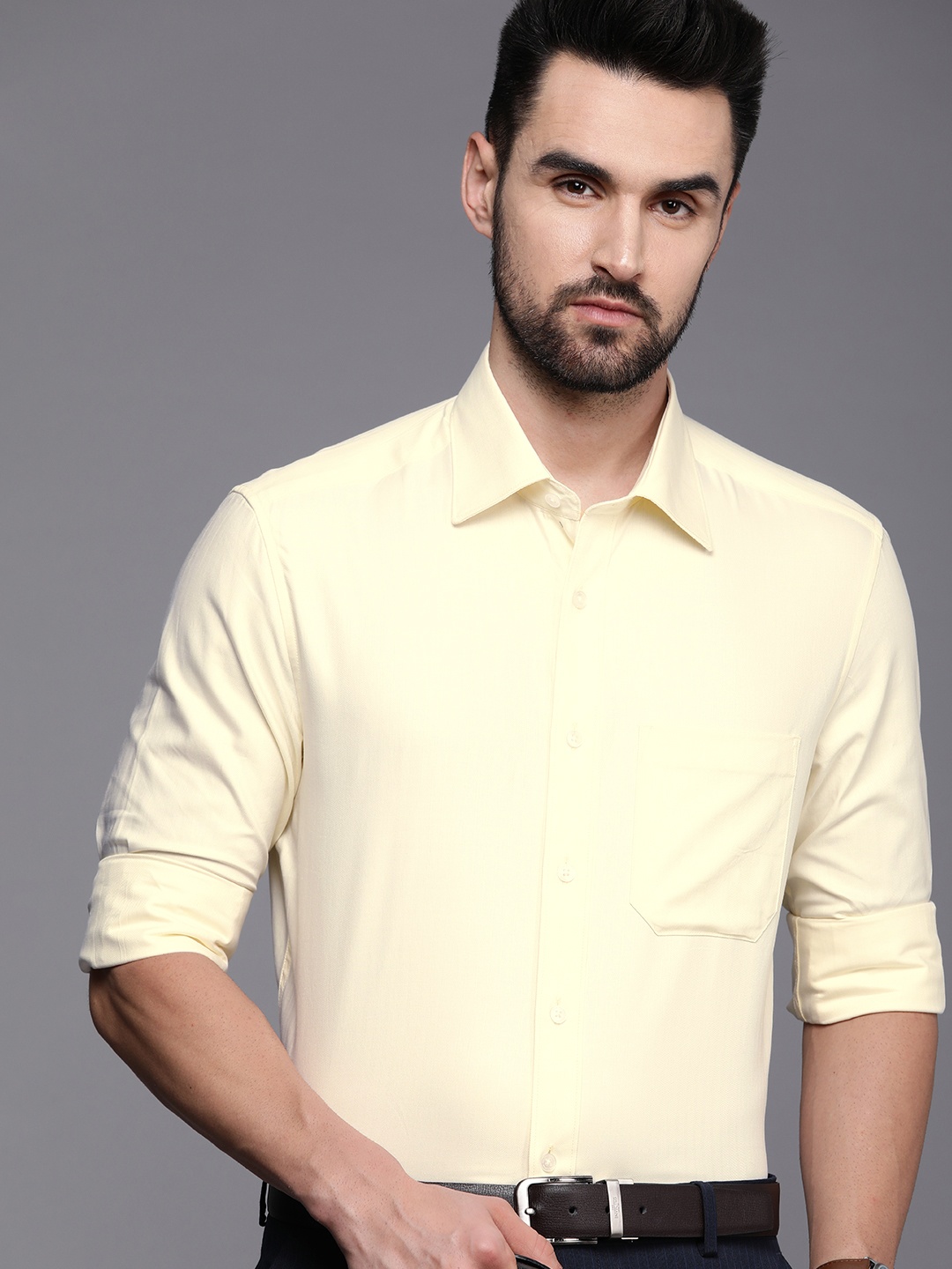 

Louis Philippe Men Cream-Coloured Classic Fit Textured Pure Cotton Formal Shirt