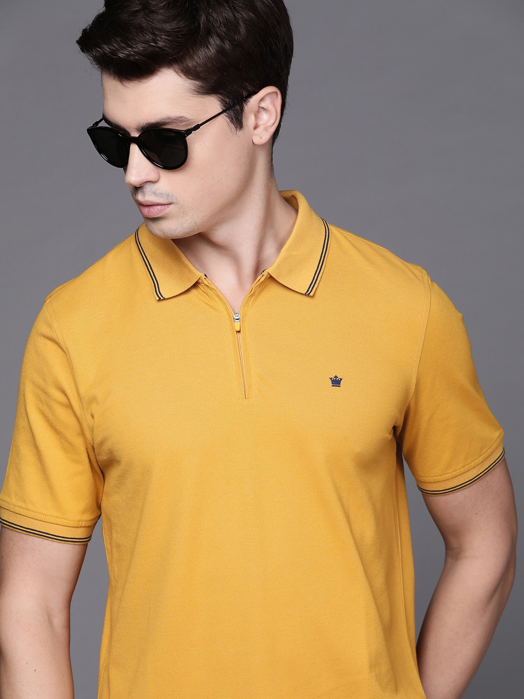 

Louis Philippe Men Polo Collar T-shirt, Mustard