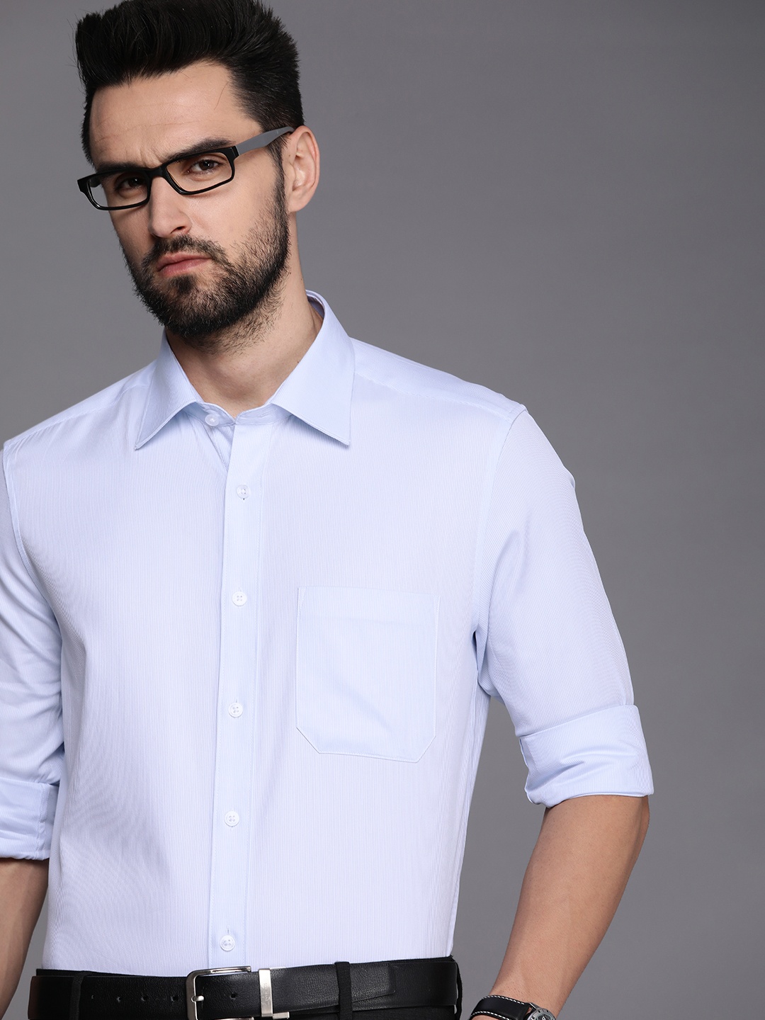 

Louis Philippe Men Blue Classic Striped Formal Shirt
