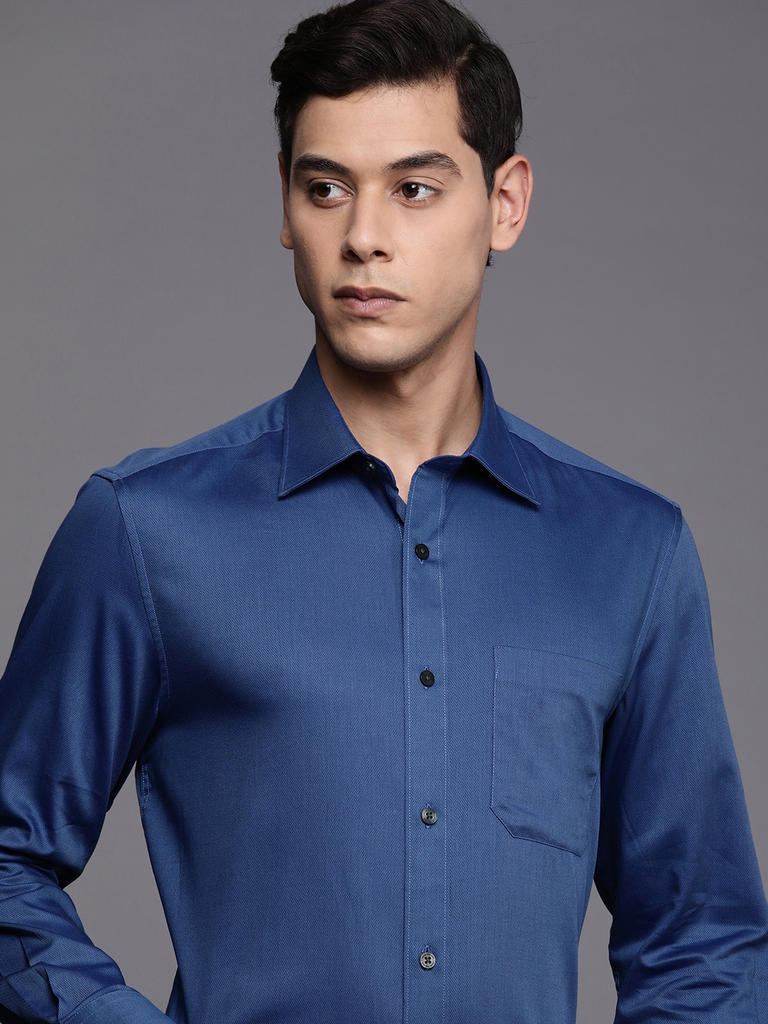 

Louis Philippe Men Teal Blue Classic Fit Formal Pure Cotton Shirt