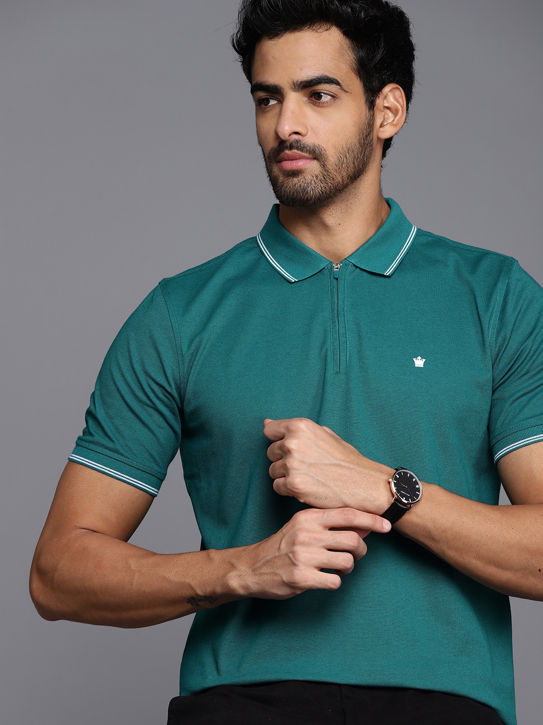 

Louis Philippe Men Green Polo Collar T-shirt