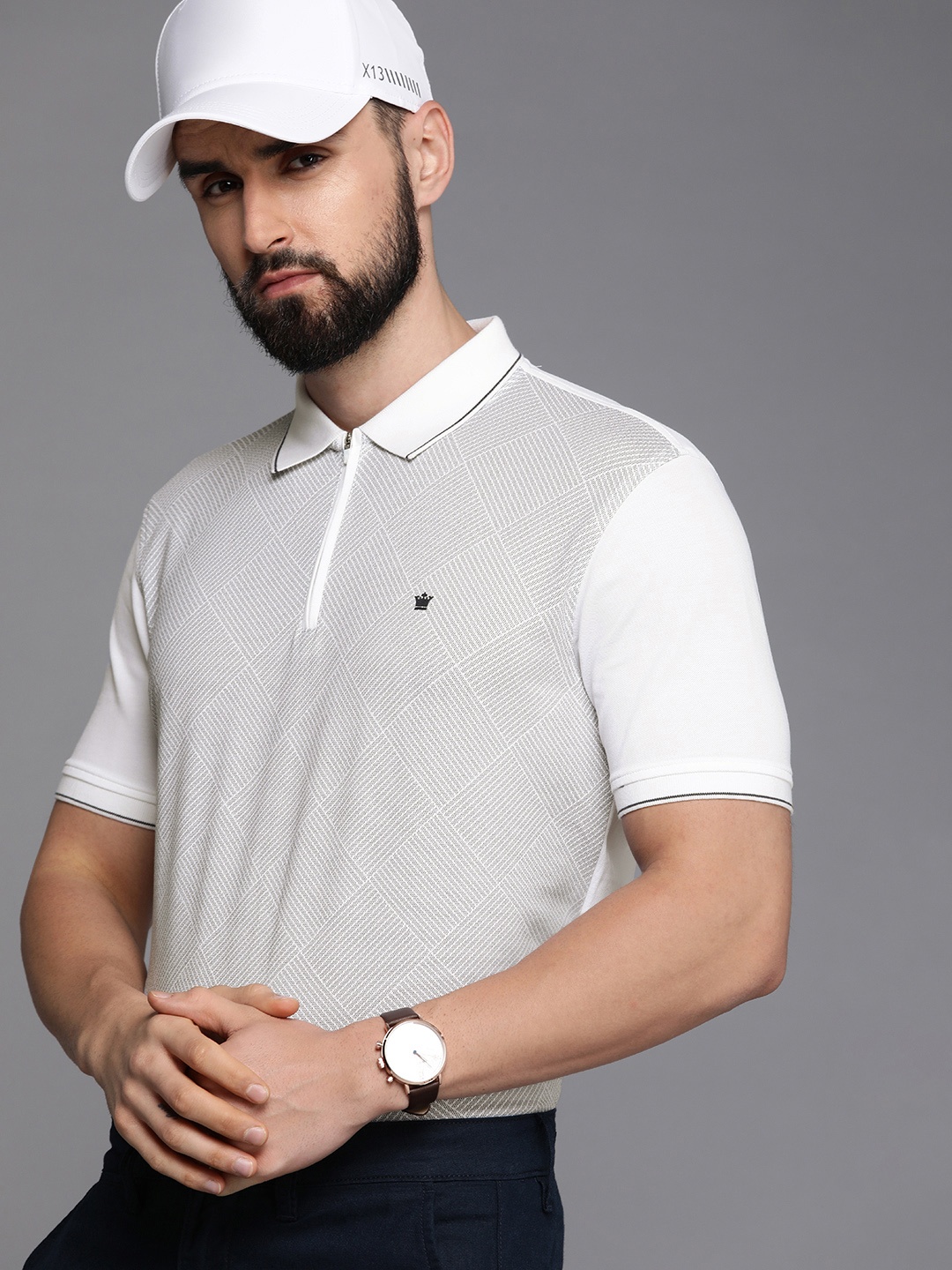 

Louis Philippe Men Micro-Ditsy Printed Polo Collar T-shirt, White