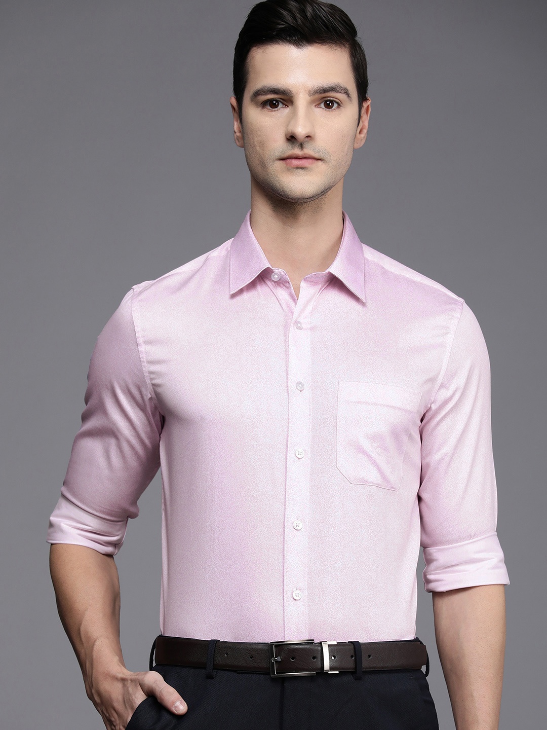 

Louis Philippe Men Pink Slim Fit Printed Pure Cotton Formal Shirt